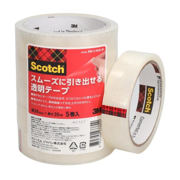 3M スコッチ スムーズに引き出せる透明テープ 24mm x 35m 5巻パック 600-3-243...
