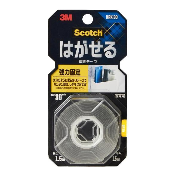 3M 両面テープ はがせる 強力固定 透明 スコッチ 幅30mm×長さ1.5m 1巻 KRK-30