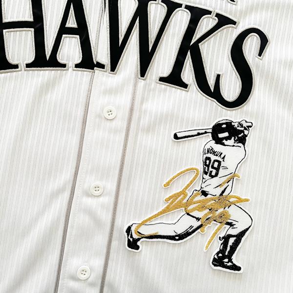 納期注意【ソフトバンクホークス 刺繍ワッペン 野村 サイン付シルエット3】野村勇/応援歌/刺しゅう/...