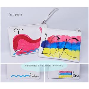 料無料 手書き レディース フラットポーチ 化粧ポーチ 牛皮 ホワイト アクセサリー くじら 海 L...