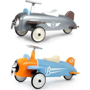 飾ってよし乗って良し プロペラ飛行機 ブリキチックなデザイン シルバー ライトブルー×オレンジ AIR PLANE RIDEON メタル ライドオン エアプレーン スチール製