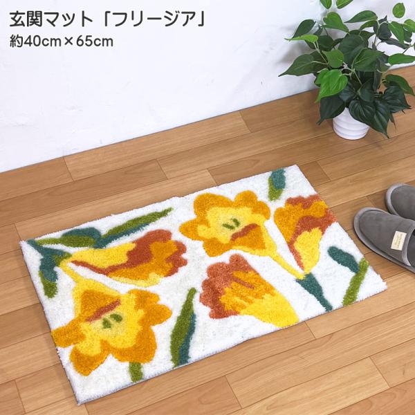 玄関マット フリージア 約40cmｘ65cm 室内 フックマット タフティング 裏面滑り止め加工 イ...