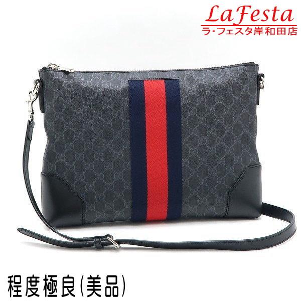 グッチ ショルダーバッグ GGスプリームキャンバス レザー ブラック ウェブ シェリーライン 保存袋...