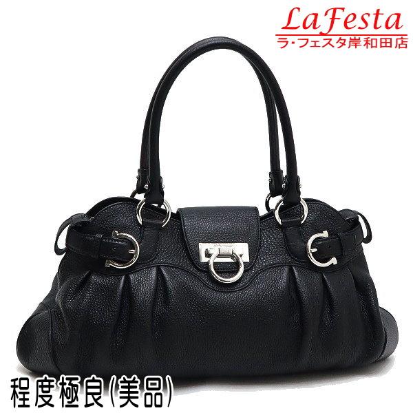 フェラガモ ショルダーバッグ ハンドバッグ ガンチーニ レザー ブラック 保存袋 AU-21 B23...