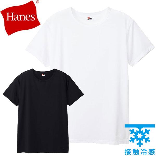 Hanes ヘインズ MOVES ムーヴス 1P NYLON STRETCH MESH 半袖 接触冷...