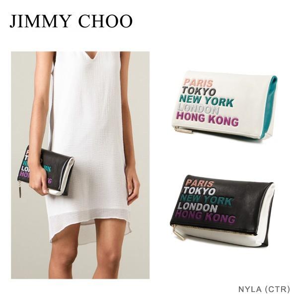 JIMMY CHOO ジミーチュウ NYLA クラッチバッグ[レザーポーチ・シティープリント・ハンド...