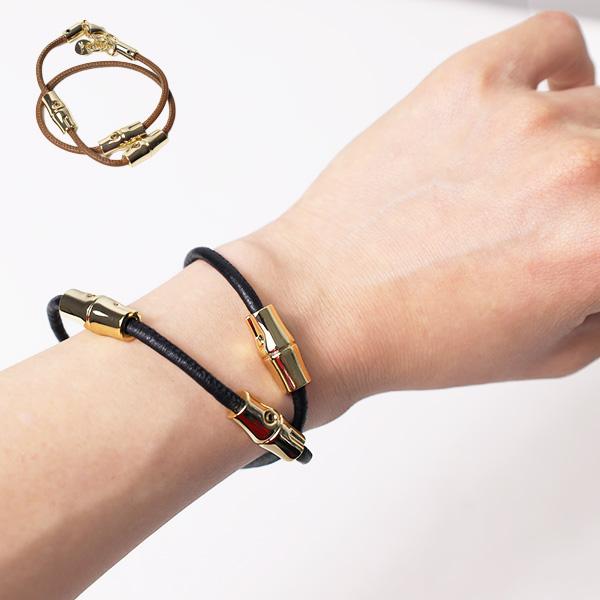 Longcham ロンシャン Bracelet ブレスレット 二連 レザー アクセサリー ゴールド ...