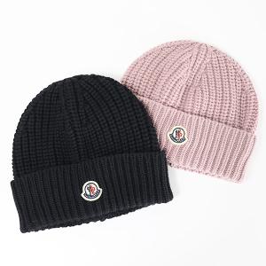 MONCLER ロゴ ウール ニット帽 モンクレール MONCLER ウール100％ ロゴ ワッペン リブ ニット