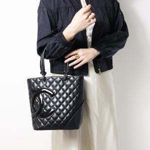 CHANEL（シャネル） カンボンライン トートバッグ ラムスキン 黒 × 白