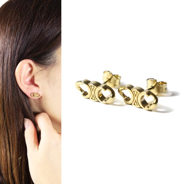 CELINE セリーヌ Triomphe Gourmette Studs Earrings ピアス ...