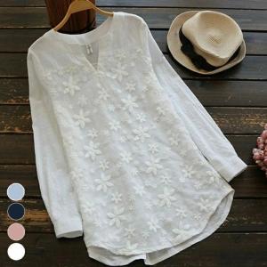ブラウス レディース 長袖 トップス 刺繍 花柄   【6038-xjm】【即納：1-5営業日】【送料無料】メ込1