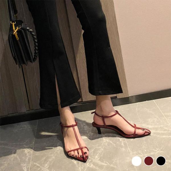 ピンヒール クロス ストラップ サンダル シューズ 靴 ローヒール  韓国ファッション【ash204...