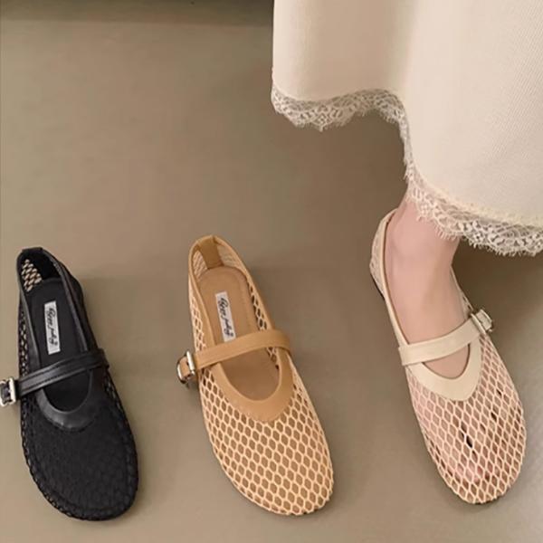 メッシュ バレエシューズ フラットシューズ サンダル ぺたんこ 楽ちん PU  【ash503-04...