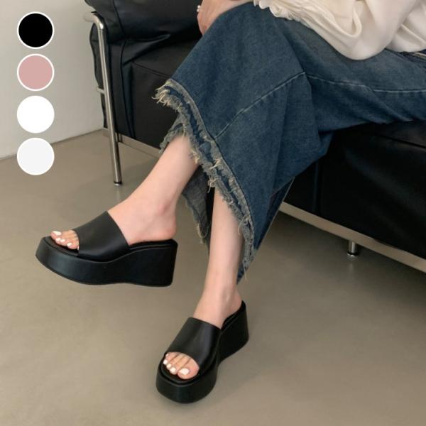 プラットホーム スクエアトゥー 厚底 サンダル フラット 楽ちん きれいめ  【ash503-050...