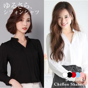 レディース シャツ、ブラウス シフォン とろみシャツ スキッパー 細身 フォーマル【j378-md4054】【即納：2-5日】メ込