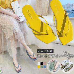 入荷済み！ トングサンダル スクウェアトゥ おしゃれ 可愛い 靴 ビーチサンダル 【k3-os505】【即納：1-5営業日】【送料無料】メ込2