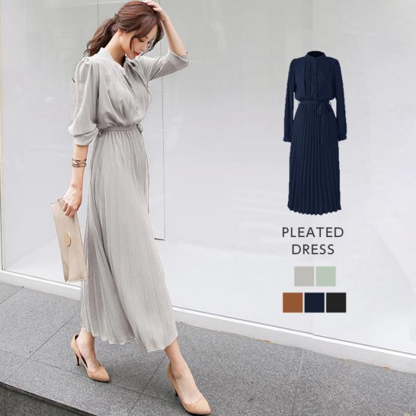 ワンピース レディース 膝丈 ミディアム丈 プリーツ フレア おしゃれ  【lgww-ag0107】...