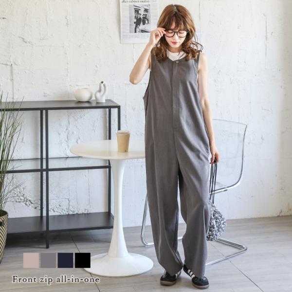 オールインワン サロペット フロントジップ ワイドパンツ 抜け感  2025春夏新作【lssrss2...