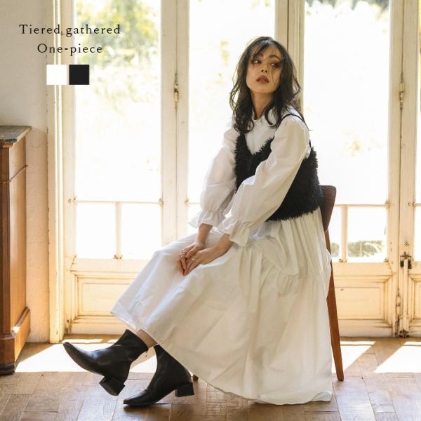 ティアードワンピース ギャザー キャンディースリーブ ロング丈 レディース  【lswpss24-2...