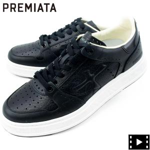 プレミアータホワイト スニーカー メンズ レザー ローカットスニーカー PREMIATA WHITE QUINN PRH 5845 BLK 返品交換不可