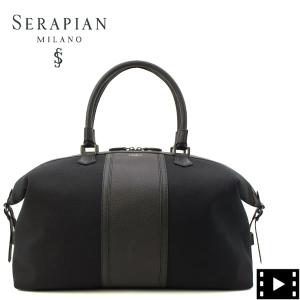 セラピアン ボストンバッグ キャンバス CACHEMIREレザー 2WAYトラベルバッグ ショルダーベルト付き SERAPIAN TRAVEL BAG SRCANMTR707545YB06 SRP BLACK/BLACK｜laglagmarket