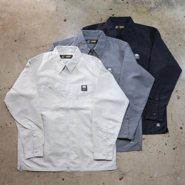 BLUCO ブルコ【161-11-014】【ナイロンフルジップシャツ】 ワークシャツ 長袖 無地