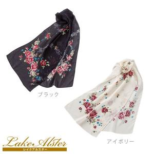 レイクアルスター 花柄刺繍の黒い傘 晴雨兼用 折り畳み傘 レイクアルスター 晴雨兼用刺繍入りプリントショート傘 : レイク