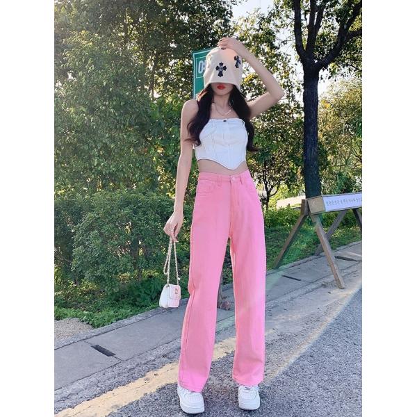 happylaladream カラー デニム レディース ゆったり レディースジーンズ デニム ハイ...