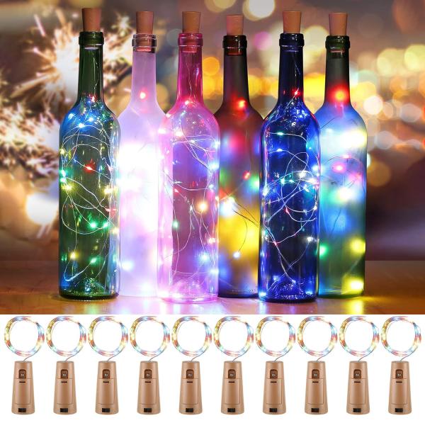 MGOXO LEDイルミネーションライト-ワインボトルコルクストリングライト 10 個パック 2m ...
