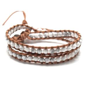 パワーストーン ブレスレット ハウライト×ベージュレザー・CHAN LUU(チャンルー)風エスニック...