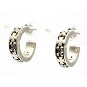 シルバー925 ピアス CZｘクロスモチーフxフープピアス