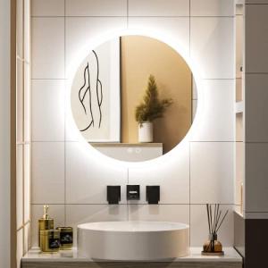 Keonjinn ミラー、丸型LED照明付き鏡 化粧鏡 洗面所 ライト付浴室鏡