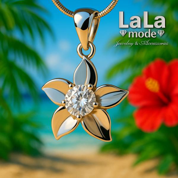 ネックレス レディース プルメリア ハワイアン 花 フラワー CZダイヤモンド AAAA ジルコニア...