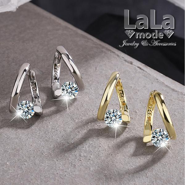 ピアス レディース メンズ フープピアス ゴールド プラチナ CZダイヤモンド AAAA ジルコニア...