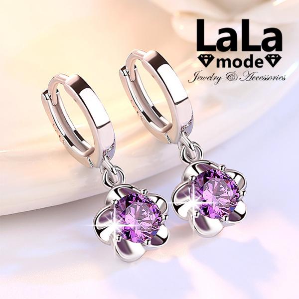 ピアス レディース 花 フラワー フープピアス 紫 パープル CZダイヤモンド AAAA ジルコニア...