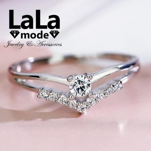 指輪 リング レディース V デザイン CZダイヤモンド AAAA キュービック ジルコニア スター...