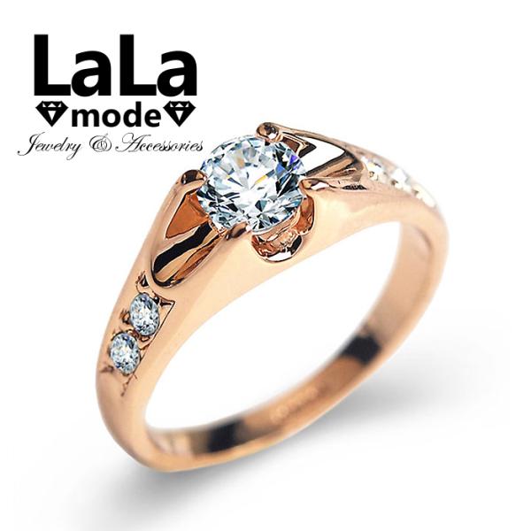 指輪 リング レディース  ピンクゴールド プラチナ 0.5ct CZダイヤモンド AAAA キュー...