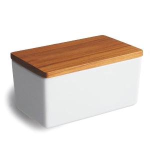 【B STYLE KITCHEN】バターケース　450g バターボックス 木葢 日本製 木製 チーク材 陶器 白磁 磁器 LOLO｜lalanature
