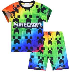 パジャマ マイクラ クリーパー ジャージ 総柄 モザイク  MINECRAFT マインクラフト 上下セット 半袖 短パン 春 夏 秋 薄手 120-160cm　男の子