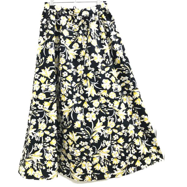 ジーユー GU ロング スカート フラワー 花柄 ブラック サイズL 中古 古着 美品