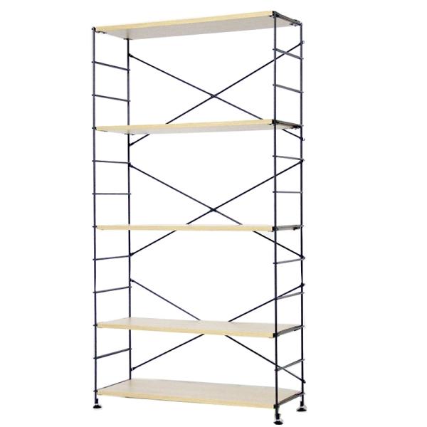 ラック 木目調棚板 ワイヤーウッドシェルフ ワイド棚5段 幅86cm×高さ161cm アークランズ ...