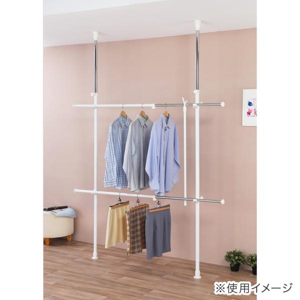突っ張り 2段ハンガー ホワイト 幅98〜165.5×奥行8.5×高さ197.5〜268cm VC-...