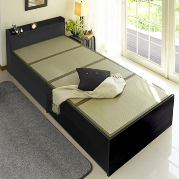 畳ベッド 宮付き 収納付き シングル ブラック 「メーカー直送・代引不可・置配不可・配送地域限定」