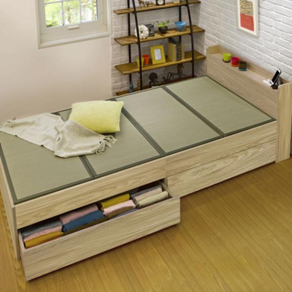 畳ベッド 宮付き 収納付き シングル ナチュラル 「メーカー直送・代引不可・置配不可・配送地域限定」