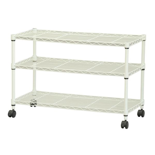 エイ・アイ・エス 19φスチールラックセット3段 キャスター付　ホワイト ALC-7550W WH ...