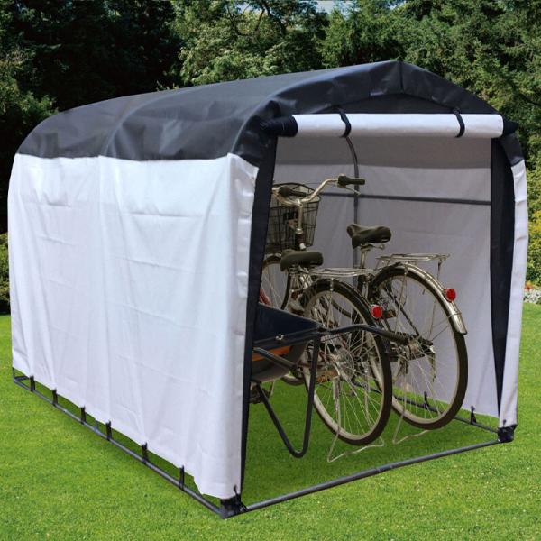 簡単組み立てガレージハウス 3台用サイクルハウス 間口1.57m 奥行2.2m 白/グレー アークラ...