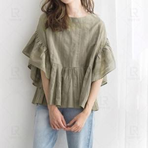ブラウス レディース ins 半袖 夏 ボリューム袖 パフスリーブ フリル キャザー 通勤 オシャレ シャツ トップス ゆったり カジュアル 大人 2色 かわいい 即納