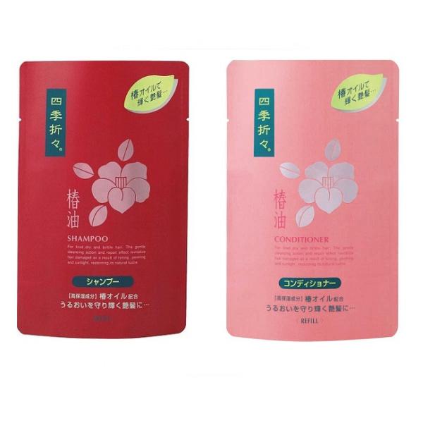 熊野油脂 四季折々 椿油シャンプー &amp; 椿油コンディショナー つめかえ用セット 450mL+450m...