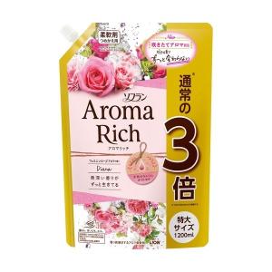 3セット  ソフラン アロマリッチ Diana ダイアナ つめかえ用特大 1200ml 詰替え 柔軟剤 アロマオイル 部屋干し 洗濯 洗剤 防臭 ニオイ LION ライオン｜lamp