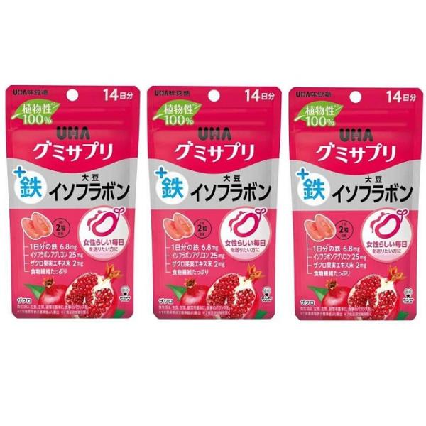 (3セット) UHA味覚糖 グミサプリ 鉄＋大豆イソフラボン ザクロ味 14日分 1日2粒 グミ サ...